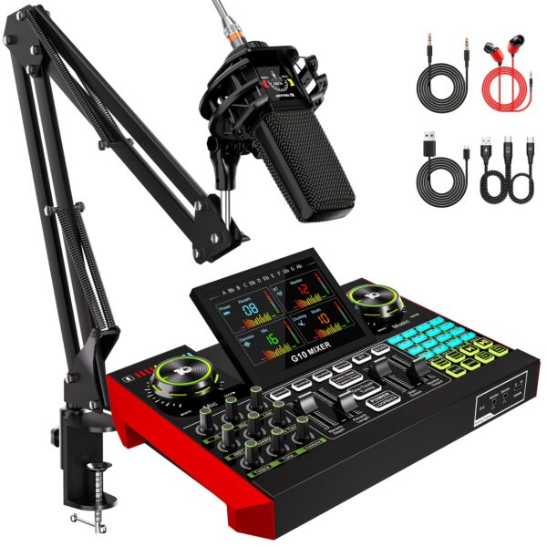 7c38e596-3314-4d53-aa0d-23bded998c27.jpg Podcasting Professional Equipment Including DJ Audio Mixer, Condenser Wired Microphone And Cantilever Stand, Vocoder For Vocal Effect Conversion, Computer Audio Interface Sound Card For Live Singing Game Voice And More, Plug And Play