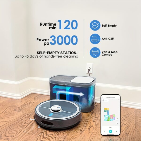 3-in-1 Robot Vacuum Cleaner Pet Companion And Mop Combo with Self-Empty Station for 45 Days, LiDAR Navigation, 3000Pa Strong Suction, Multi-Floor Mapping for Homes with Pets, Carpet & Hard Floors
