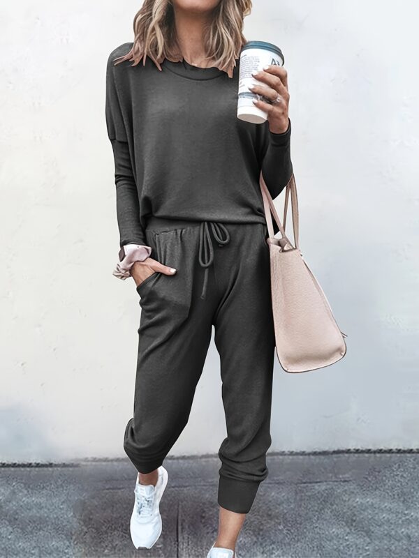 New Popular Spring/Autumn Women'S Solid-Color Long-Sleeve Casual Fashion Top Pants Set