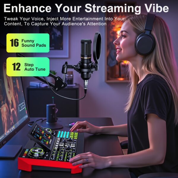 Tenlamp Professional Portable Audio Mixer with Digital Effects & Voice-Changing Functions, Condenser Wired Microphone, USB Rechargeable, 5V, Ideal for Recording, Podcasting, Live Streaming, Music Production, Content Creation, Mobile Phones, and Computers, Live Streaming Equipment | Professional Audio Mixer | Durable Plastic Mixer, Audio Mixer