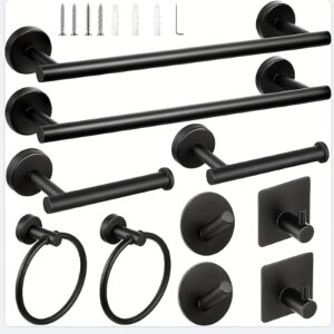 5/10pcs Matte Bathroom Hardware Set SUS304 Bathroom Hanger Set 16 Inch Hand Towel Bar Towel Holder Toilet Paper Holder Angled Hook 2 Robe Towel Hooks Wall Mounted Accessory2025