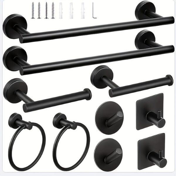 7d70dba3-a940-43b5-9d50-1da9cee9bfae.jpg 5/10pcs Matte Bathroom Hardware Set SUS304 Bathroom Hanger Set 16 Inch Hand Towel Bar Towel Holder Toilet Paper Holder Angled Hook 2 Robe Towel Hooks Wall Mounted Accessory2025