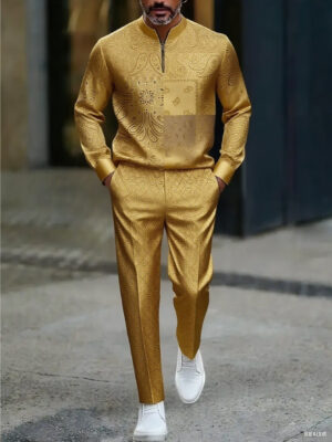 7d8ba03a401440abb23e04559ccbdd9f-goods.jpeg Men'S Oversized Two-Piece Spring & Autumn Set - Retro Geometric Art Print Full-Body Suit with Stand Collar Long Sleeve Shirt & Wide-Leg Pants, Beige & Black Casual Outdoor Leisure Outfit, Regular Fit Comfortable Matching Set for Daily Wear, Plus Size Men'S Clothing, Mens Suits for Men Plus Size, Plus Size Clothes for Men, Streetwear Fashion, Breathable Material, Durable Construction, Stylish Men, PLUS SIZE, Clothing, Geometric Print, Regular Fit, Digital Print, Print Apparel, Casual