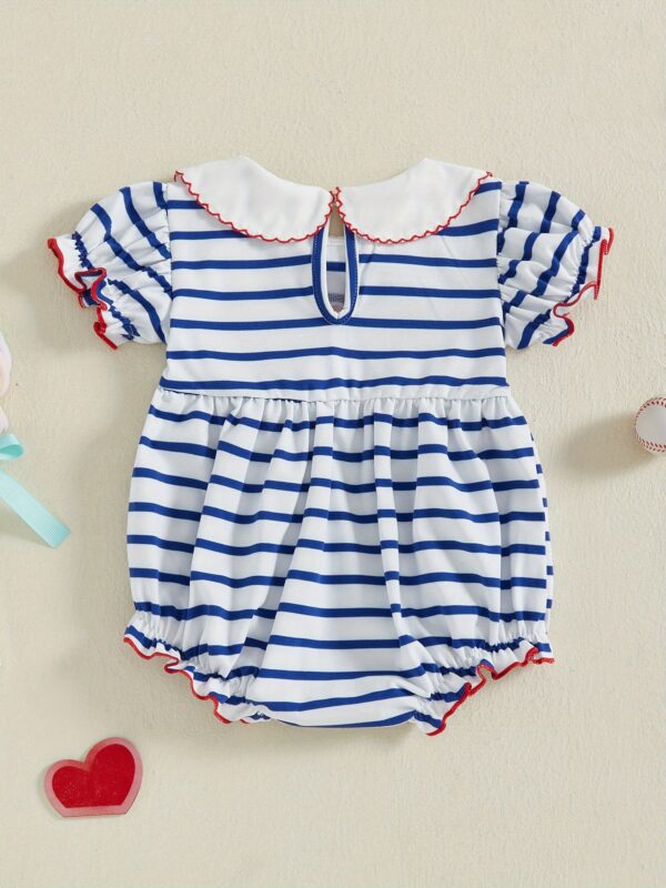7da67bcb-ec46-42e6-aee2-c8ac46bd9307.jpg Baby Girls Summer Romper Casual Striped Baseball Print Doll Collar Short Sleeve Newborn Jumpsuit for Toddler, for Outdoor