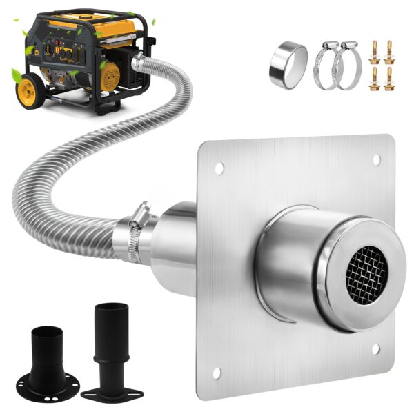 2025 Upgraded Generator Exhaust Silencer Kit Stainless Steel Muffler with Insulated Through-Wall Mounting Plate - Universal Adapters for Most Portable Generators - Efficient Noise Reduction