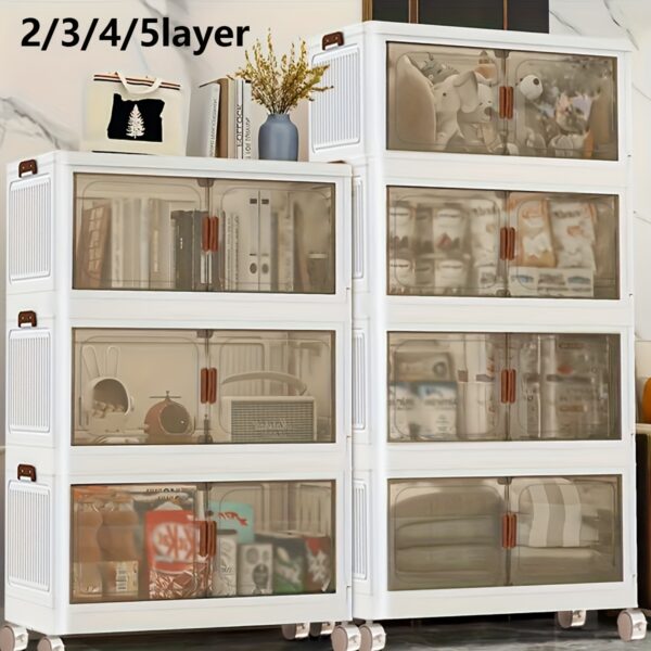 5-Layer Stackable Storage Boxes with Lids And Doors, Foldable Plastic Material, Suitable for Living Room, Bedroom, Kitchen, Office Organization, Shelves, Storage Rack, Storage Supplies