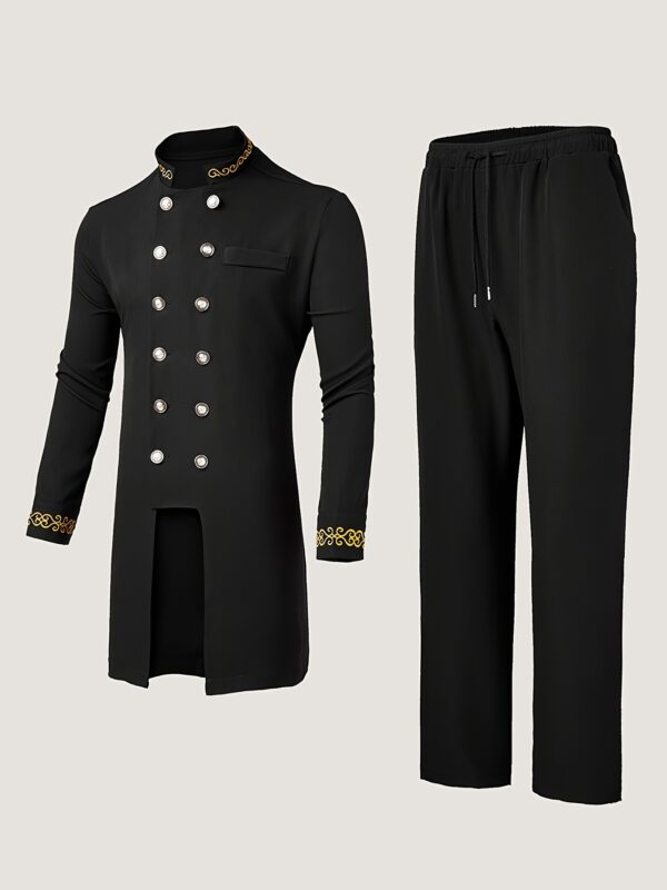 Plus Size Men's Dashiki 2pcs, Long Sleeve Cardigan, Stand Collar, Button, Casual Shirt with Elastic Waist Long Pants 2pcs Set, Loose Fit for Big Size Body Shape, African O, Trend, Retro, Cool, Parties, Formal Occasions, PLUS SIZE