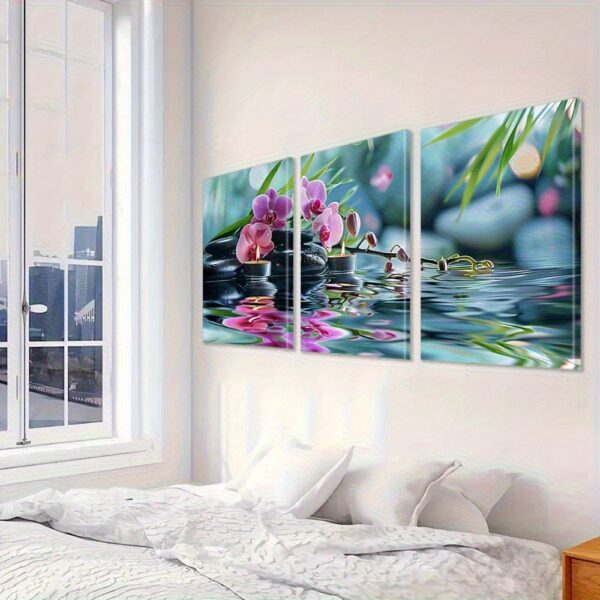 7f001c89c9f1455284c44d3d0ffc8251-goods.jpeg 3pcs Frame Pink Orchid Wall Art, Candle Canvas Print Wall Painting, Classic Poster, Modern Decorative Art, Abstract Room Aesthetics, Reflective Wall Decoration, Art Print, Home Decoration, Poster, Ideal Gift, with Frame