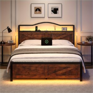 Twin/Full/Queen Bed Frame with LED Headboard & Charging Station - Heavy Duty Metal Slats, Noise-Free Design, No Box Spring Needed, Easy Assembly, Modern Bed Base with Ports (Compatible with US Plug) - White/Black/Wash Grey - Ideal for Tech-Savvy Bedrooms - Hardwood Construction,  Style, Integrated Lighting, Sturdy Support, Fits Twin/Full/Queen Beds, Twin Bed Frame With Storage, Bed With Mattress Included, Headboard For Bed, Twin Size Bed Frame,