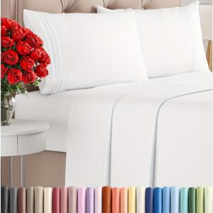 4pcs Solid Color Bed Sheets Set 18 Inches Deep, Luxury Soft Hotel Sheet Set, Shrinkage & Fade Resistant Embroidered Bedding Sheet Fitted Sheet+Flat Sheet+Embroidered Pillowcase, Summer Bedding Set