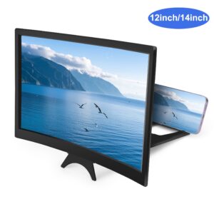 12/14-Inch HD Curved Screen Magnifier, with Foldable Stand & Blue Light Filter, HD Clarity for Movies, Gaming & Video Calls, Portable Phone Screen Expander Accessories, Compatible with All Smartphones