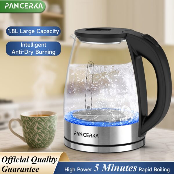 PANCERKA Electric Kettle, 1000W, Easy Cleaning Electric Tea Kettle, Boil-Dry Protection, Stainless Steel Filter, BPA Free, Auto Shut Off Hot Water Boiler, Water Heater Kettle For Coffee & Tea Maker - Black