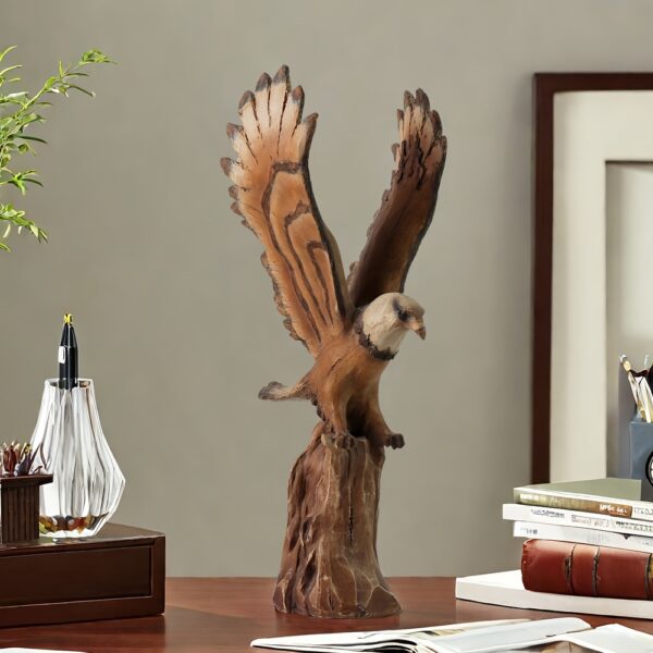 15.5-inch faux wood eagle sculpture, suitable for office or study room decoration, outdoor garden ornament, holiday decor piece