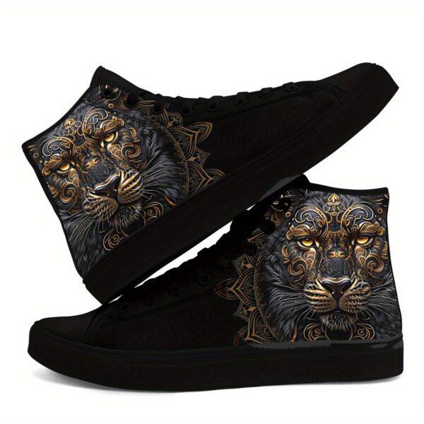 [Stylish High Top Sneakers] Stylish High Top Sneakers for Men | Golden Lion Mandala Design, Comfortable & Durable Fabric Upper, Rubber Sole, All-Season Casual Walking Shoes, Urban Fashion, Perfect Gift for Fashion Lovers, Streetwear, Intricate Pattern