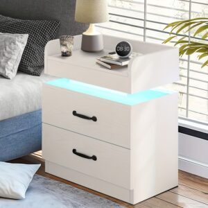 1pc or 2pcs Modern LED Bedside Table with Charging Station - Dual Drawer Nightstand with Ports, Hardwood Construction, Compact Space-Saving Design,  LED - Easy Assembly for Bedroom, Living Room - Black/White/ Accent - Ideal for  Spaces & Tech-Savvy Homes, Bedside Table For Bedroom, Narrow Bedside Table, Bedside Table With Drawers, Table For Bedroom, Bed Side Table For Bedroom