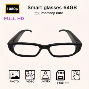 1pc Smart Glasses with 1080P HD Video Recording, 32GB/64GB Memory Card, Portable Photo & Video Camera for Cycling, Conference Recording, Outdoor Sports - Durable PC Material, Black Frame, Ideal for Vlogging & Photography, Vlogging Accessory, Sleek Design, Highquality Lens