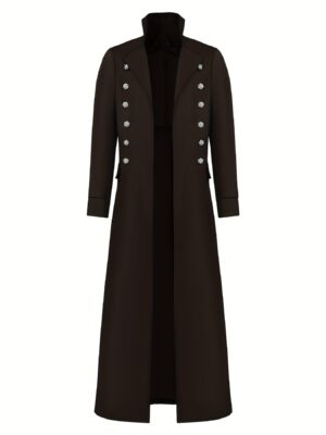 Vintage Double-Breasted Long Sleeve Coat for Men - Navy Blue, Regular Fit with Lapel Collar, Button-Up Front, Flap Pockets, Perfect for Halloween, Carnival, and Costume Parties, Halloween Costume | Classic Long Sleeve | Structured Design
