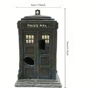 [Blue Tardis Ornament] Blue Resin Decorative Fish Tank Tardis Police Box Ornament | for Fish to Hide