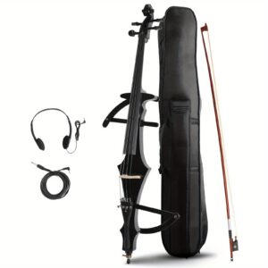 4/4 Full-Size Electric Double Bass - Maple Top, Basswood Body. The Package Comes with a Double Bass, Case, Bow, Headphones, And Cable. Ideal for Novices And Musicians Alike. an Excellent Gift for Music Lovers for Holidays Or Birthdays. (Black)