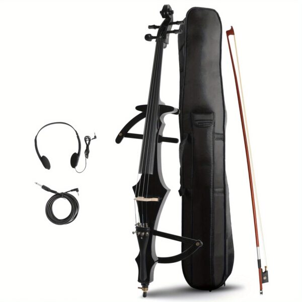 4/4 Full-Size Electric Double Bass - Maple Top, Basswood Body. The Package Comes with a Double Bass, Case, Bow, Headphones, And Cable. Ideal for Novices And Musicians Alike. an Excellent Gift for Music Lovers for Holidays Or Birthdays. (Black)