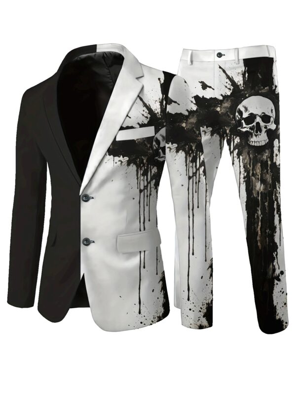 826834ea196d2faf4beb3429c59c81b0_eGaFVekTRRPbt.jpg Men'S Casual Elegant No Ironing Polyester Suit - Black & White Skull Print, Long Sleeve, Lapel Collar, Pockets, Regular Fit, All-Season Wear, Casual Attire|Skull Print Jacket|Polyester Fabri