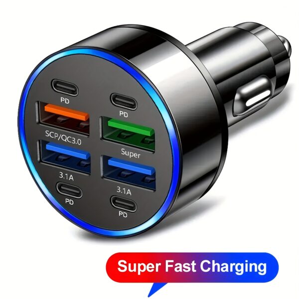 [8-in-1 Fast Charger] 8-in-1 Car Phone Charger with QC3.0 Fast Charging | Compact and Portable, LED Indicator Lights, PD+USB Dual Output, Ideal for Home and Vehicle Use