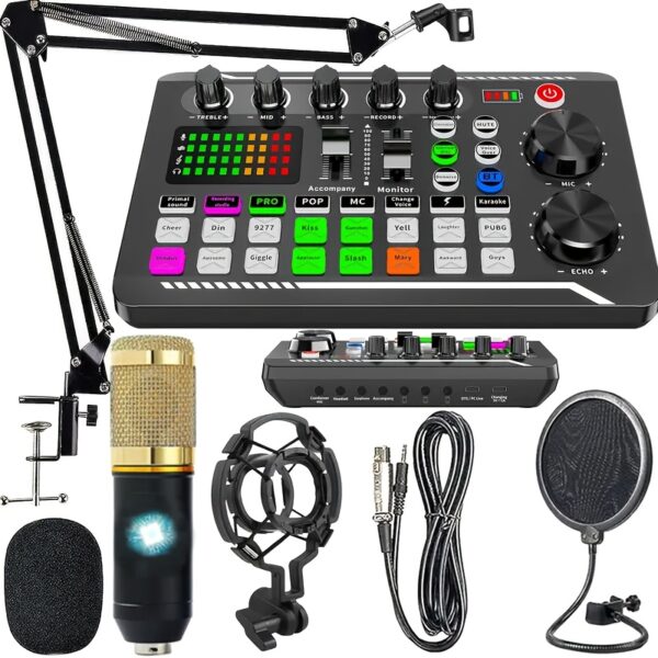 High-end Professional Podcast Equipment Kit, F998 Live Sound Card with BM800 Recording Studio Microphone, Professional Live Sound Card W/Dj Mixer Effects & Voice Changer for Recording, Singing, Live Broadcasting And Gaming