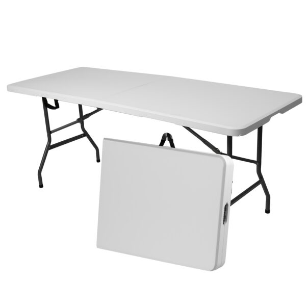 82d246cd-39c3-4371-a3f6-69341392505a.jpg 4ft/6ft Plastic Folding Table, Portable Dining Table Indoor Outdoor with Carrying Handle, Locks, Picnic Table -White