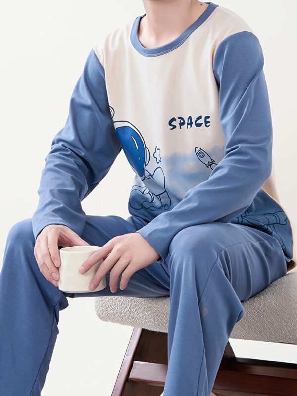 82f9a491-6f6c-48d0-a145-3f57897ae71f.jpg Cozy Men's Pajama Set - Long Sleeve & Pants, Space-Themed Print, Soft Polyester Blend, Machine Washable - Perfect for Spring/Fall - For Men - Ideal for Relaxing at Home - Great Gift for Birthday or Holidays