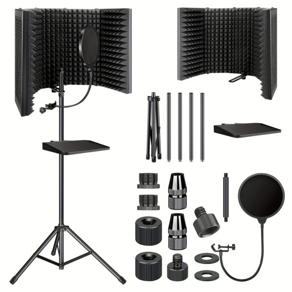 AOKEO Upgraded Professional Studio Microphone Sound Enclosure Package, With New Tray Pop Filter, High-density Water Absorbing Foam For Filtering Voice, Suitable For Studio Blue Yeti And Other Condenser Microphones (AO-505 With Bracket)