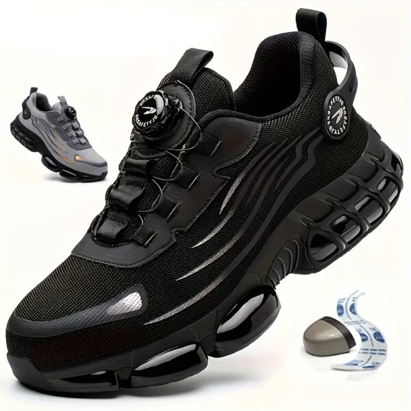 Men's Breathable Work Shoes - Heavy-Duty Safety Shoes with Reflective Stripes, -like & Metal Toe Cap, Lace-Up Low-Top Design, Ergonomic Arch & Cushioned Comfort for Industrial, Construction, Warehouse, - All-Weather Traction Tread (Black) - Ideal for Work & Casual Wear (Multi-Color Options Available) - Durable & Secure Fit Safety Shoes, Non Slip Work Shoes Women, Boots for Men, Composite Toe Shoes for Men, Stealth Toe Shoes for Men, Work Boots for Women,