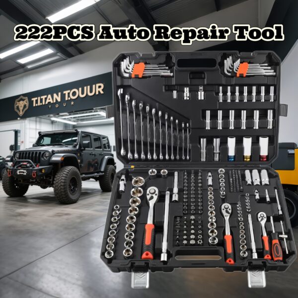 222pcs Industrial-Grade Maintenance Tool Set | 1/4"+3/8"+1/2" Cr-V Steel Socket Kit | for Machinery/Production Line/Heavy Equipment | Includes 72-Tooth Ratchet, Universal Joint & Extension Bars | Impact-Resistant Tool Case