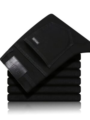 Men's Classic Straight-Leg Jeans Pants - Stretch Comfort Fit Formal & Casual Pants, Machine Washable All-Season Trousers for Office, Casual Attire - Classic Black Business & Jeans Pants, Flexible Comfort Wear, Sophisticated Look, Smooth Texture Fabric, Office Attire, Timeless Design, Durable Construction, Adult Clothing