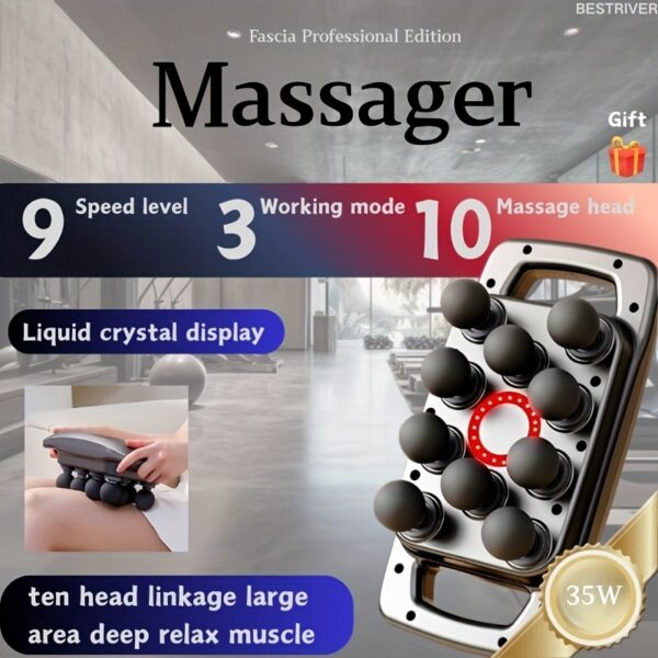 841a967a-4952-4e3c-aeee-020b76119b9c.jpg 1pc 10-head Massager, Type-C Fast Charging, Deep Muscle Relaxation Instrument, 9 Levels Of Force Adjustment, 4900 Rpm Strong Brushless Motor, 2000mAh Battery Upgrade, Low Noise Design, Suitable for The Whole Body, Waist, Back, Legs. Nice Gift!