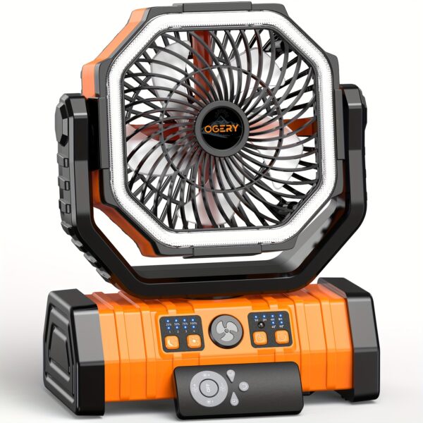 20000mAh Portable Camping Fan with Remote, LED Lantern, Oscillation & 4-Speed Quiet Operation - USB Dual Charging Ports, LED Light, Long-Lasting Lithium Battery for Camping, Travel, Home, Emergency - Lightweight & Stable Base for Tent, Car, Office - Ideal Power Outage Backup