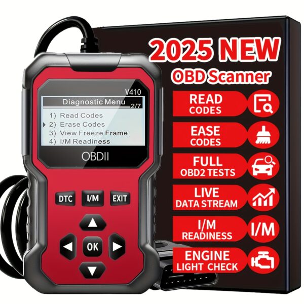 859ac541-a3da-4982-80f3-427dd7a26035.jpg 2025 Latest OBD2 Scanner Code Reader - CAN Diagnostic Tool for All 1996+ OBDII/EOBD Protocol Vehicles, Read & Clear Error Codes, No Battery Needed, Engine Light Check, Live Data Stream, DTC/V/M/E Exit Buttons, Red & Black Design, Vehicle Diagnostics, Userfriendly Interface, Durable Construction, Automotive Scanner For Professional/motorcycle, Obd For All Car, Vcd, Obd Scanner, Diagnostic Tool