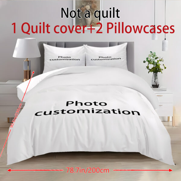 Customize Your Personalized Photo 2/3pcs Set Customize Your Exclusive 3pcs Quilt Cover and Pillowcase Set, Custom Photos, Pictures, Suitable for All Seasons, Bedding Set - Polyester Quilt Cover with Zipper Closure and Pillowcases, 3pcs set 1*quilt cover +2*pillow cases, no core, machine washable - suitable for bedroom and camping