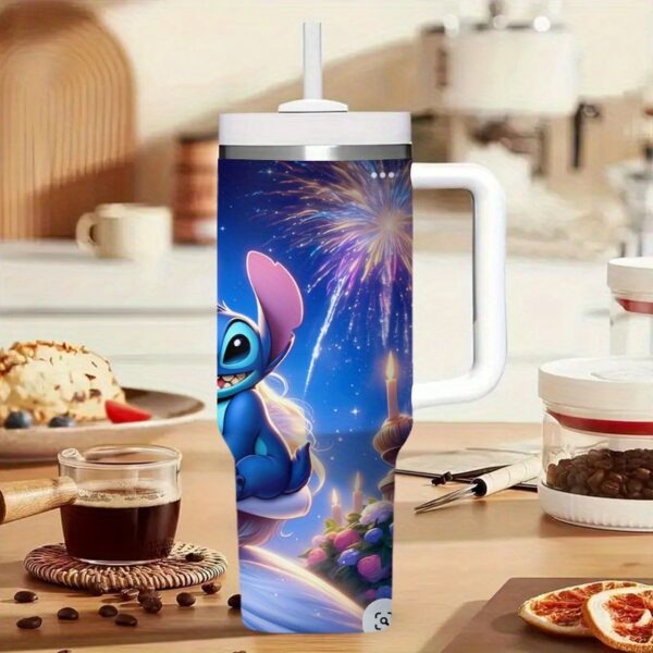 1pc Stitch & Cinderella 40oz Insulated Stainless Steel Travel Tumbler with Lid & Straw - Magical Night Design, Leak-Proof, BPA-Free, Ideal for Valentine'S Day, Easter, 4th of July, and More, Reusable Round Tumbler for Adults, BPA Free Tumbler | Magical Night Design | Durable Drinkware, Tumbler