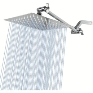 High Pressure Rain Shower Head with 11" Adjustable Arm - Heavy-Duty Stainless Steel Construction, Full Body Coverage - Wide Coverage for Bath, Spa, Shower - Easy Installation Wall-Mounted Showerhead, Shower Head Holder, Sleek Finish, Polished Surface