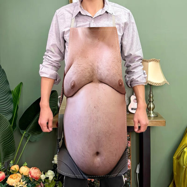 [Funny Beer Apron] 1pc Funny Beer Belly Print Apron - Realistic Belly Design, Durable Kitchen Apron for Cooking, Brewing, Parties - Perfect Gift for Home Chefs & Beer Lovers - Easy-Clean Apparel, Festive Kitchenwear, Playful Kitchenwear, Sturdy Kitchenwear, Party Hosts