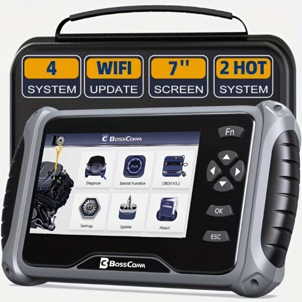 BossComm Code Reader OBD2 Scanner, ABS-SRS-Transmission-Check Engine Car Diagnostics Scan Tool with Oil Light Reset-Throttle Relearn, 7-inch Display Update Lifetime Free