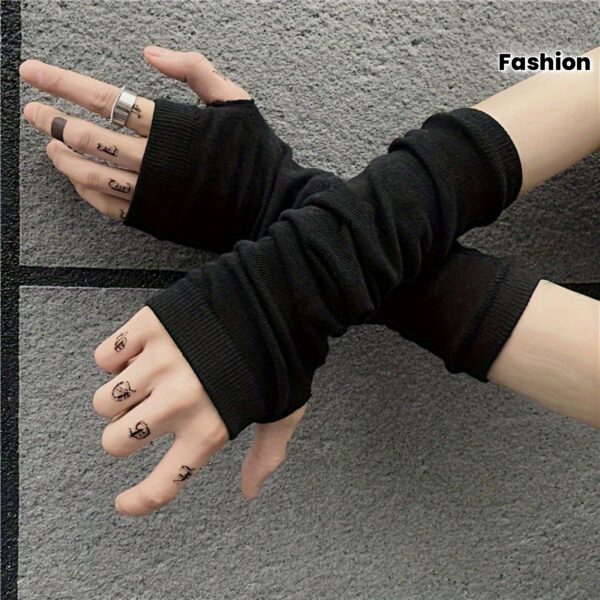 Universal Simple Fingerless Gloves - 2pcs 1 Set of Black Blended, Gothic Street Style, Casual Handguards for Men And Women, Protect Tattoos, Street Style Accessories | Fashion Streetwear | Hybrid Gloves