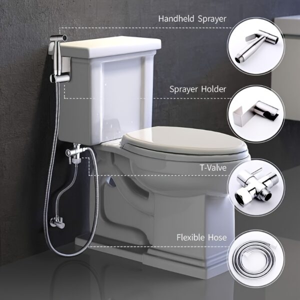1 Set RV Toilet Bidet Washer Kit, Easy-to-install Handheld Flush Spray Gun with Hose and Holder - ABS Plastic, Pressure Boost, Multi-Purpose for Pet Bathing, Cleaning, Car Washing