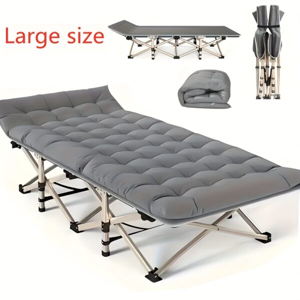 1pc 74in/62in Outdoor Folding Bed with Dual-Side Mattress or Without, Camping Cot for Sports Venues & Lounger Use, Portable Heavy-Duty Sleeping Couch (with Carry Bag)