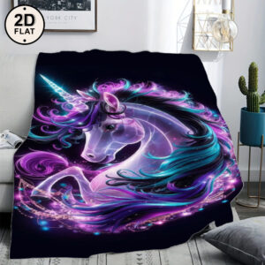 1pc Soft & Cozy Flannel Blanket - Magical Unicorn Galaxy Throw with Purple, Blue, Neon Accents - All-Season Luxury Bedspread or Couch Cover - Perfect Gift for Women, Teens, Unicorn Lovers - Plush Home Decor for Living Room, Bedroom, Dorm - Durable Flannel Fabric, Dreamy Aesthetic, Highquality Material, 2D Flat