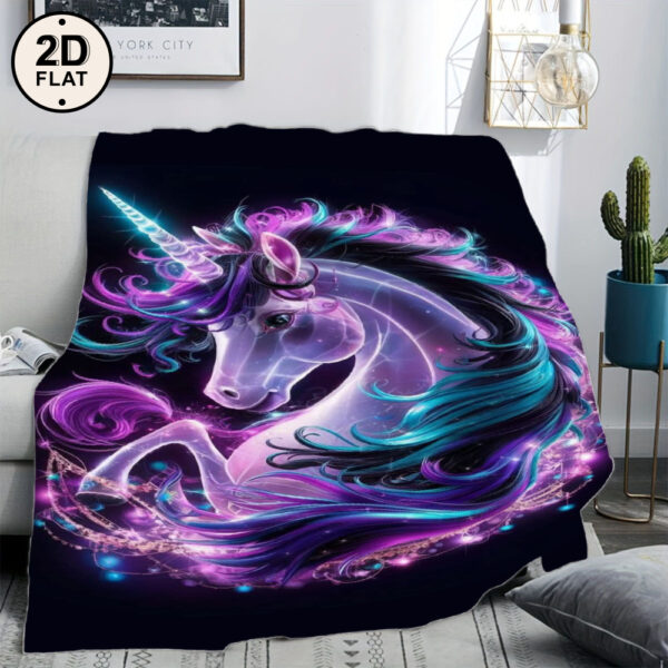 1pc Soft & Cozy Flannel Blanket - Magical Unicorn Galaxy Throw with Purple, Blue, Neon Accents - All-Season Luxury Bedspread or Couch Cover - Perfect Gift for Women, Teens, Unicorn Lovers - Plush Home Decor for Living Room, Bedroom, Dorm - Durable Flannel Fabric, Dreamy Aesthetic, Highquality Material, 2D Flat