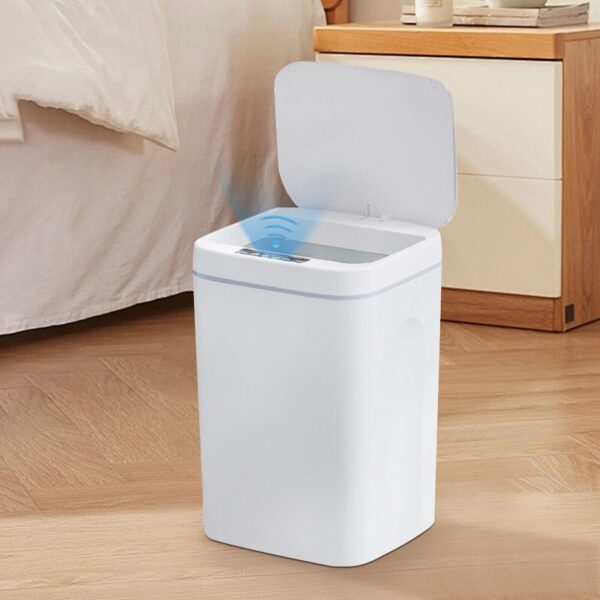 89e9a888f87e46ffb0f46ec8352c7a92-goods.jpeg PRIMEGAE 4.22 Gallon Touchless Trash Can with Motion Sensor - Automatic Lid, Durable Plastic, Oval Design for Kitchen, Bathroom, Bedroom, Office - No Electricity Needed, Modern White Garbage Bin, Bathroom Trash Can, Sleek Waste Bin, Smooth Surface Bin