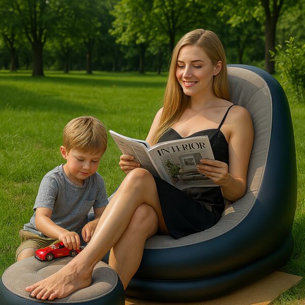 Inflatable Recliner - Foldable, Compact, Indoor/Outdoor Air Sofa with Foot Stool for Living Room, Bedroom, Office, Camping (Excluding air pump), Portable Furniture, Indoor Lounger, Spacesaving Furniture, Compact Design, Easy Storage, Lightweight Construction, Foldable Chair, Small Space Solutions