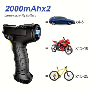 1 Air Pump for Car Tires, Tire Inflator Portable, 101-150PSI, 12V Power Supply 120W Car Air Pump with Digital Display, 2000mAH*3 Battery Capacity, LED Light, Nozzle Adapter for Cars, Motorcycles, Bicycles, Balls, Auto Accessories - Car Accessories