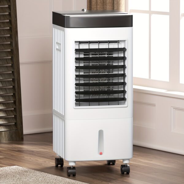 8bc8e699-67aa-4c44-a897-6f779efce3e4.jpg 3-in-1 Portable Evaporative Cooler, 1200 CFM Swamp Cooler with Remote, 2.6 Gal Tank, Fast Cooling in Minutes, Energy-Efficient Evaporative Cooling System, for Home, Office, Patio, Garage - White, Indoor Cooling, Sleek Design, Efficient Performance, Outdoor Enthusiasts